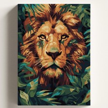 Boyama Tuval Hobi Seti, Orman Kralı Aslan Temalı Fırça ve Boya Dahil Set (Çıtalı) 50X70 Cm, Kendin Yap Sayılarla Tuval Boya Kiti (Kasnaklı)