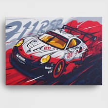 Happy Trend Boyama Tuval Hobi Seti, 911 Porshes Temalı Fırça ve Boya Dahil Set (Çıtalı) 50X70 Cm, Kendin Yap Sayılarla Tuval Boya Kiti (Kasnaklı)