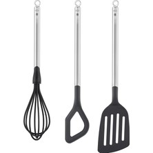 Happy Trend Gourmet-Set Starter "basic Line" 3 Parça, Pişirme Kaşığı, Spatula ve Çırpma Teli, Siyah/gümüş