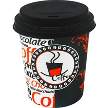 Happy Trend Cup 8 Oz 250 ml Siyah Sıcak Kapaklı Karton Bardak Çay Kahve 100 Adet