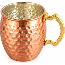 Copper Empire 410 ml El Dövmesi Bakır Kupa – Dekoratif Pirinç Kulplu, 8 cm Ağız Çapı, 10 cm Yükseklik