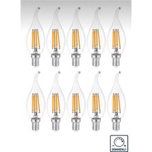 Tr 10 Adet LED Filament Ampul, E14 Duy, 4W, Kıvrık Buji, Gün Işığı, Dimmerli