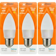 Tr Osaka 9W (70W) Sarı Işık (3000K) E27 Duylu LED Mum Ampul, 3 Adet