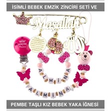 Tr Isimli Bebek Emzik Zinciri Seti ve Bebek Yaka Iğnesi, Fuşya