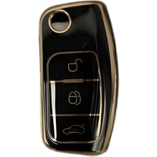 Toptan Budur Autohan Keys Ford Focus, Siyah-Altın, Fiesta, Mondeo, C-Max, Courier Araç Kumanda Kılıfı, 3 Tu�