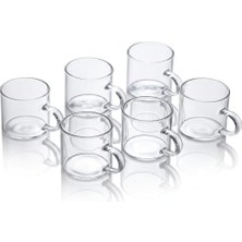 Toptan Budur 6'lı Kulplu Şeffaf Cam Kupa Seti 120 ml – Minimalist Tasarım Çay & Kahve Bardağı