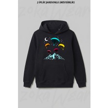 Zoka Wear Yamac Parasutu - Paragliding Baskili Unisex Siyah Tisort Ön Baskılı Kapüşonlu Sweatshirt