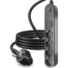 Die Grup Babilden 3 Metre Termal Akım Korumalı 4'lü Priz Çoklayıcı, 2 USB 1 Type-C Girişli 16A 4000W Dörtlü Dönüştürücü Uzatma Kablosu 4 Adet Anahtarlı Giriş Masaüstü Duvar Çoklu Prizi