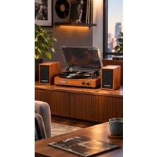 Rose RP-2300 Ahşap Harici Stereo Hoparlörlü Bluetooth Pikap Plak Çalar (33/45/78 Devir)