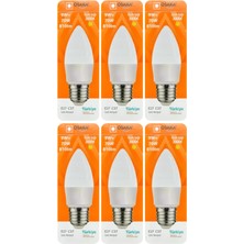 Tr 9W (70W) Sarı Işık (3000K) E27 Duylu LED Mum Ampul, 6 Adet
