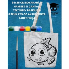 Tr Akrilik Boya Seti, 34X38 cm Boyanabilir Bez Çanta, 6 Renk x 15 Cc, Fırça Dahil SYFÇANTASETX45