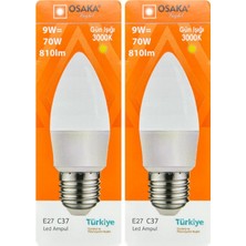 Tr Osaka 9W (70W) Sarı Işık (3000K) E27 Duylu LED Mum Ampul, 2 Adet