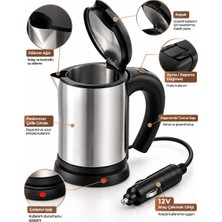 Psk Yolculuk ve Seyahat Için 12V Araç Uyumlu Paslanmaz Çelik Elektrikli Su Isıtıcı Kettle