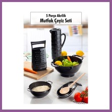 Bezos Akrilik Siyah 5 Parça Sürahi & Rende & Süzgeç & Mini Süzgeç & Kaşıklık & Mutfak Çeyiz Seti Rengaren