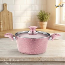 Tr 24 cm Granit Derin Tencere Cam Kapak - Pembe