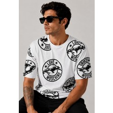 Love Moschino %100 Cotton Regular Fıt Cougar And Logo T-Shirt Beyaz