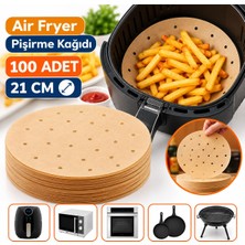 BURADABULDUN Air Fryer Pişirme Kağıdı 21 cm Tek Kullanımlık Hava Fritöz Yağ Geçirmez Yapışmaz Gıda Pişirme Kağıdı 100 Adet