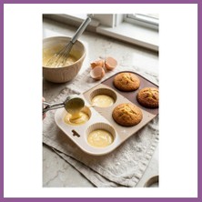 Bezos Kahve Rengi 6?lı Silikon Kek ve Çikolata Kalıbı & Muffin Kabı Pişirme Gereci 16X25 cm Rengaren