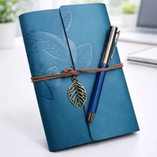 Rs Yaprak Desenli Deri Defter ve Lacivert Metal Roller Kalem Seti