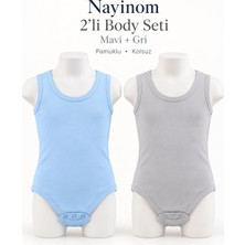 Nayinom Mavi Gri 2’li Pamuklu Kolsuz Erkek Çocuk Body Seti 4 Yaş