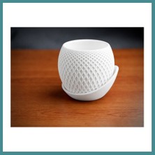 Bezos 3D Baskı Küre Saksı - Kafes Dokulu Iki Parçalı Dekoratif Saksı - Beyaz-Beyaz Mac