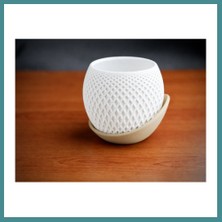Bezos 3D Baskı Küre Saksı - Kafes Dokulu Iki Parçalı Dekoratif Saksı - Beyaz-Bej Mac