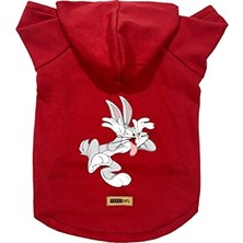 Şanal Kapişonlu Polar Sweatshirt Köpek ve Kedi Kıyafeti & Elbisesi - Kırmızı Bugs Bunny Xl Beden