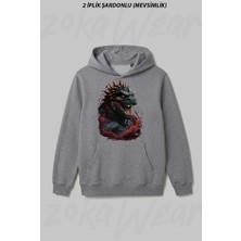 Zoka Wear The Intense Roar Of The Dark Titan Godzilla Ön Baskılı Kapüşonlu Sweatshirt