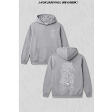 Zoka Wear Fenrir The Monster Wolf Of Norse Mythology Gray Ön Arka Baskılı Kapüşonlu Sweatshirt