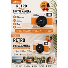 İlkyaz Fashion If Retro Mini Dijital Kamera 1080P 1.47 Inç Flip Ekranlı Flaşlı Selfie Vlog Kamerası 4gb Sd Hediyeli Turuncu