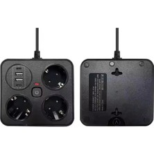 İlkyaz Fashion If Akım Korumalı Anahtarlı Priz - 3x Priz - 2x USB - 2x Type-C - 2 mt Kablo Hızlı Şarj Özellikli Siyah
