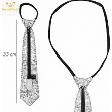 İlkyaz Fashion Şık Gümüş Renk Payetli Kravat 33 cm Parti Aksesuarı