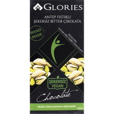 Glories Bütün Antep Fıstıklı Şekersiz Vegan Bitter Tablet Çikolata 100G 5'li Avantaj Paketi - 5 Adet