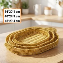 İlkyaz Fashion If Iç Içe Geçebilen 3’lü Oval Plastik Rattan Tepsi Seti–hasır Görünümlü Çok Amaçlı Servis ve Sunum Tepsileri