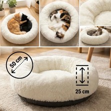 İlkyaz Fashion If Yuvarlak Ultra Yumuşak Welsoft Peluş Kedi ve Köpek Yatağı – Kaymaz Taban Tüylü Pet Pufu,uyku Minderi (Krem)