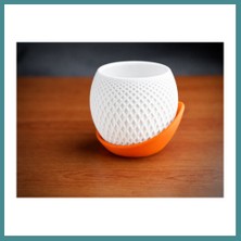 Bezos 3D Baskı Küre Saksı - Kafes Dokulu Iki Parçalı Dekoratif Saksı - Beyaz-Turuncu Mac