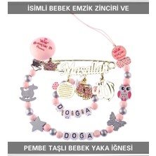 Xml Bayiciniz Tr Isimli Bebek Emzik Zinciri Seti ve Pembe Taşlı Bebek Yaka Iğnesi