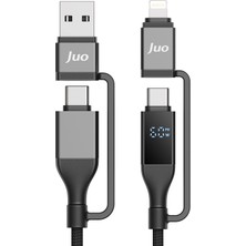 Xml Bayiciniz Tr 60W 4'ü 1 Arada Type-C/usb-A/lightning Dijital LED Ekranlı Örgülü Hızlı Şarj ve Data Kabl