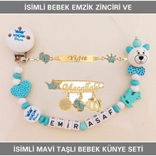 Xml Bayiciniz Tr Isimli Bebek Emzik Zinciri ve Künye Seti, Mavi, Altın Kaplama