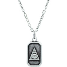 Illuminati Sembol Göz Erkek Kadın Kolye Antik Gümüş Kaplama - 60 cm Düz Zincir