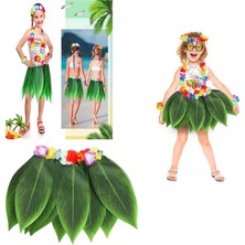 Bm Tropikal Esintili Hawaii Yapraklı Parti Eteği Çocuk Boy