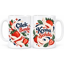 Bezos Çilek Bende ve Krema Sende 2'li Porselen Kupa Seti - Model 547 HB006