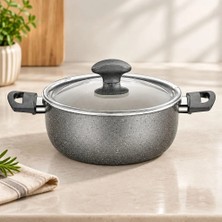 Bm Granit Kaplamalı Derin Tencere 22 cm Cam Kapak