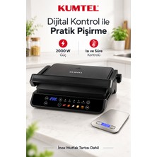 Kumtel 2000 W Dijital Tost ve Izgara Makinesi 180° Açılır Seramik Yapışmaz Kaplamalı Çıkarılabilir Plakalı + 5 kg Inox Mutfak Tartısı