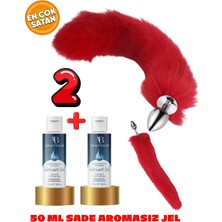 Aşkın Deposu Deromeya Health-Kkp 16 Tüm Dünyada Trend Olan Kuyruklu Anal Plug 7 cm Ateş Kırmızı Tavşan Kuyruk 7 cm Plug 40 cm Uzunluk ve 50 ml Sade Jel Hediyeli Süper Anal Set