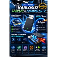 Maypal Nano Kablosuz Carplay ve Android Auto Adaptörü 2'si 1 Arada 5ghz Wifi USB Type-C Uyumlu Akıllı Araç Bağlantı Cihazı