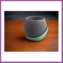 Bezos 3D Baskı Küre Saksı - Kafes Dokulu Iki Parçalı Dekoratif Saksı - Gri-Mint Rengaren