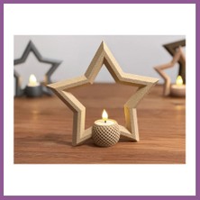 Bezos 3D Baskı Yıldız Tealight Mumluk 18 cm Ayrı Mum Hazneli Dekoratif Yıldız Şamdan Yeni Yıl Masa Süsü Rengaren
