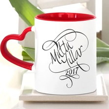 BK Gift Kişiye Özel Kırmızı Kalpli Kupa Bardak (Yılbaşı Temalı - 15)