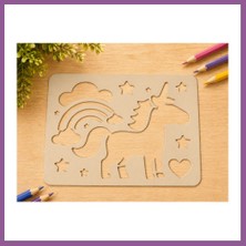 Bezos 3D Baskı Unicorn ve Gökkuşağı Çizim Şablonu - Desen Kalıbı - Bej Rengaren